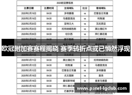 欧冠附加赛赛程揭晓 赛季转折点或已悄然浮现